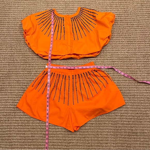 Queen of Sparkles Orange Cotton Bubble Top with Navy Burst Small - Picture 7 of 8